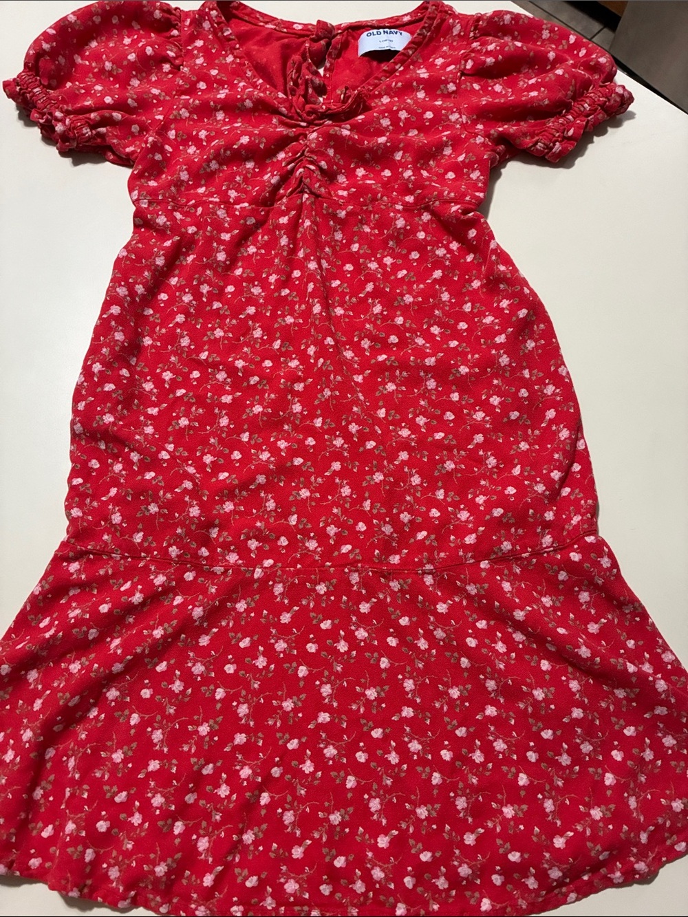 Old Navy Red Floral Puff Sleeve Casual Dress